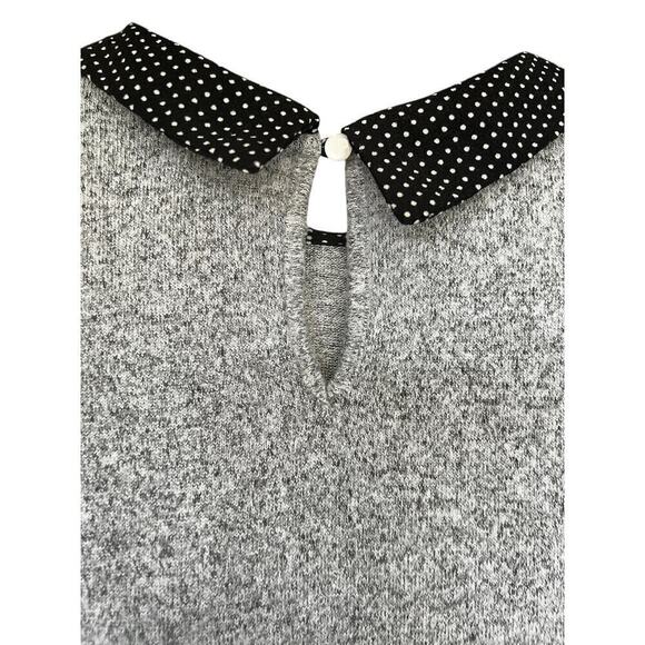 MONTEAU gray ultra soft sweater key hope black polka dot collar and trim size L - Picture 4 of 9